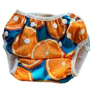 Babygoal Reusable Cloth Diaper One Size Citrus Orange Print Snap Closure